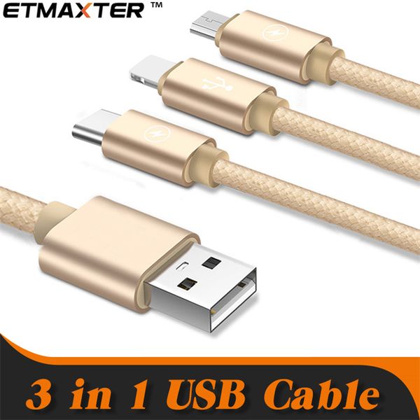 

Etmaxter 3 in1 1 2m type c braided u b charging cable micro date cable for am ung iphone