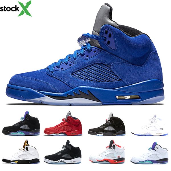 

with box 5 5s basketball shoes men sneakers og black metallic space jam fire red blue suede white cement mens trainer sports shoes