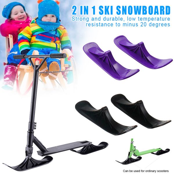 

1 pair 2 in 1 ski snowboard sleigh accessory children snow scooter wheel m88
