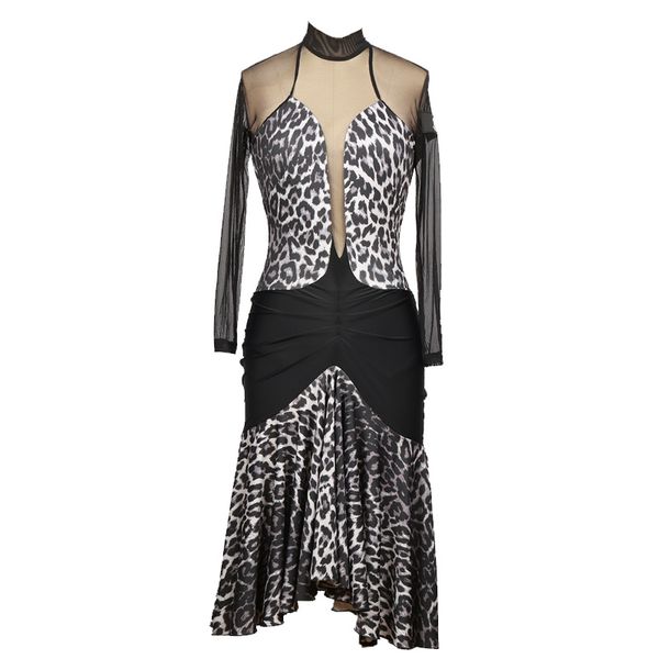 

leopard splicing long sleeves latin dress salsa costumes latin dance dress women samba costume dance clothes for dancing, Black;red
