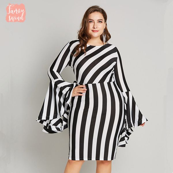 

plus size dress flare sleeve bodycon oversized striped short dress long sleeve sheath dress women v neck women robe femme, Black;gray