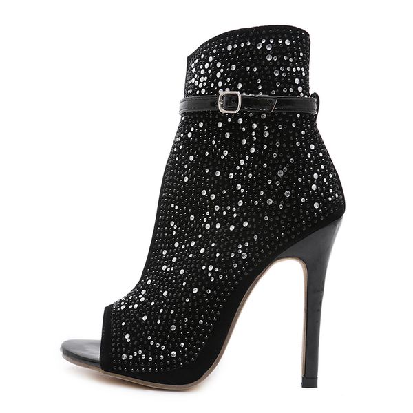 Горячая распродажа-2019 новая женская сексуальная обувь горный хрусталь погадние рыбы рот сандалии прохладные ботинки сексуальные высокие каблуки женщина черные платья сандалии