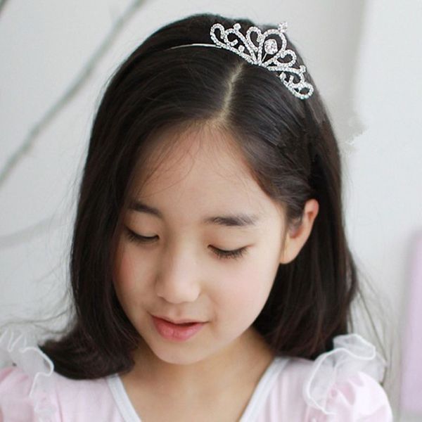 

2020 new fashion girls flower rhinestones headbands children headwear props party hair hoop hairbands kids hair accessories, Slivery;white