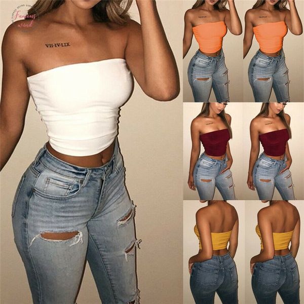 

2020 new women off shoulder strapless casual tank vest sleeveless summer bodycon slim tank crop camis clubwear outwear, White