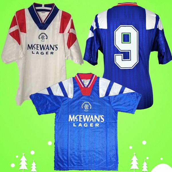 

1992 1993 1994 glasgow rangers soccer jerseys retro 92/94 home blue away white vintage gascoigne albertz ferguson classic football shirts, Black;yellow