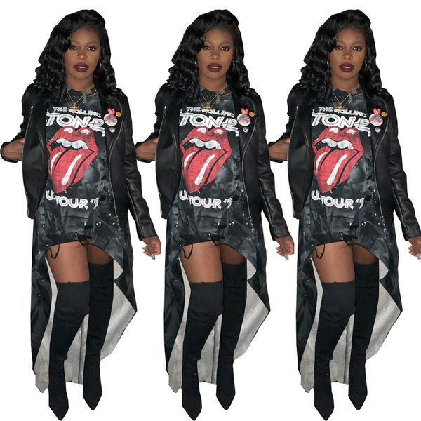 

letter lip print t shirt dress women fashion hollow front short back long dress streetwear o neck short sleeve party dress nb-1373, Black;gray