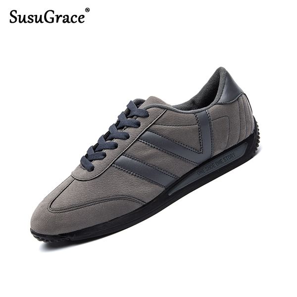

susugrace man leather sneakers men comfortable jogging shoes male casual shoes lightweight rubber breathable zapatillas, Black