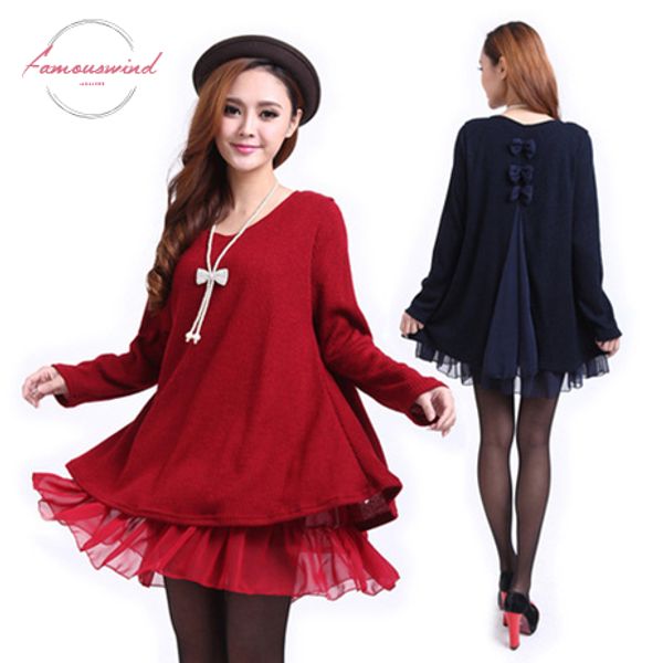 

women sweater dress 2020 fashion large size womens fat mm pleated dresses increase lace bow autumn show thin mini dress vestidos wj188, Black;gray