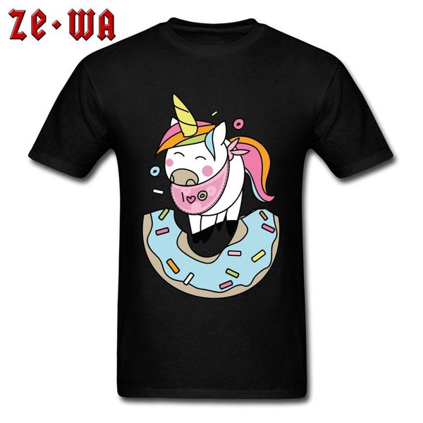 

kawaii unicorn love donuts t shirt hipster t-shirt men team punk tshirt black cotton fabric clothes cute cartoon tee father gift, White;black