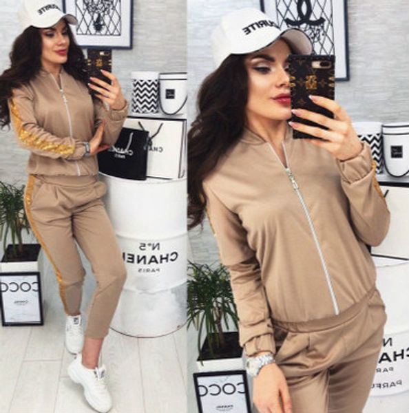 

womens reacksuits solid color suit new fashion casual sequin stitching jacket trousers sports suit women 2020 winter wholesale, White