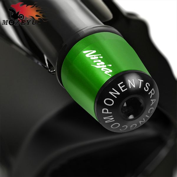 

green/black handle bar end grips cap for ninja 250 300 450 650 1000 01-19 cnc billet aluminum motorcycle handlebar ends