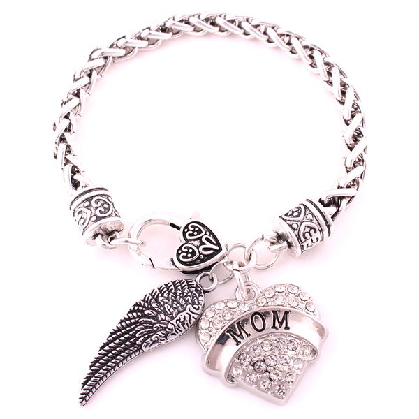 

родий шипованных с игристым кристаллом mom сердца шарм с angel wing пшеничной цепь браслет приходите и получите его, Golden;silver