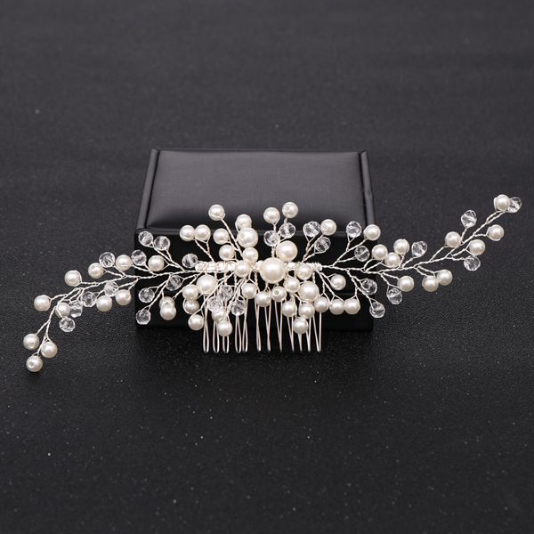 

trendy pearl wedding bridal hair combs headpiece hair accessories women back decorative comb wedding accessories, Golden;white