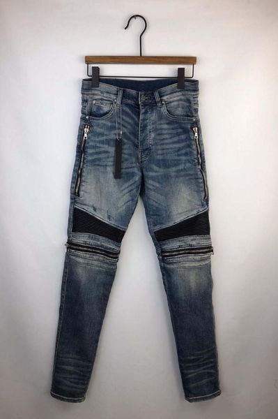 

new men leather ribbed patch mx2 biker skinny jeans, Blue
