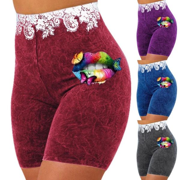 

summer women's yoga shorts plus size high waist seamless skinny butterfly printed casual joggings tight fitness sport shorts#p4, White;red