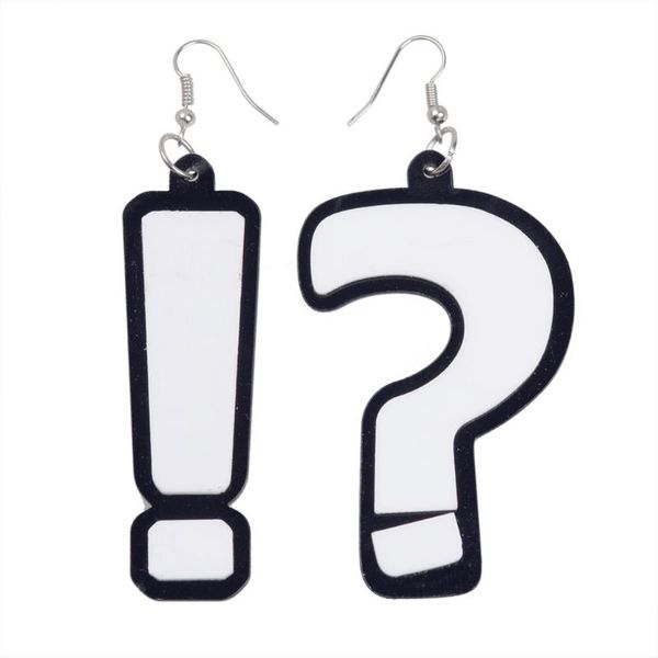 

juchao fashion hyperbole punctuation mark pendant earrings women exaggerated street ornaments strange long earrings, Silver