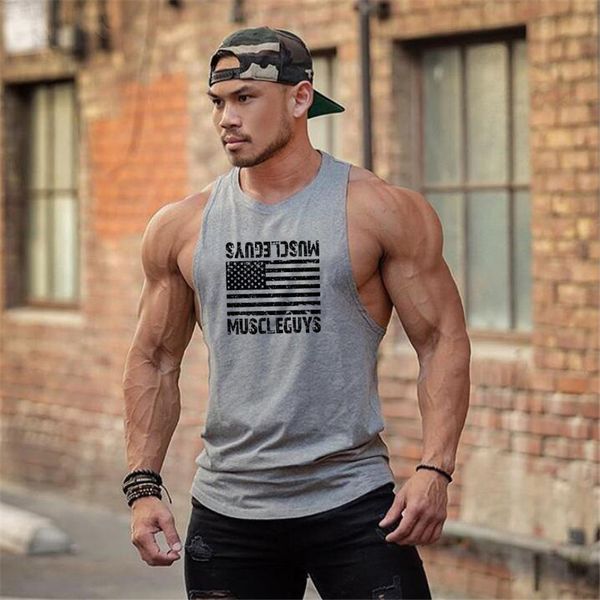 

muscleguys brand flag print gyms clothing bodybuilding stringer tank men fitness mens sleeveless singlets tanktop, White;black