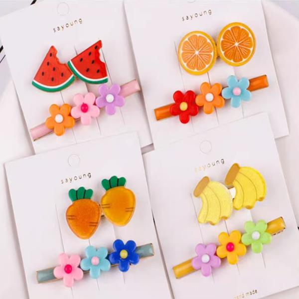 

2020 spring and summer new children's hairpin fruit flowers cute bangs hair accessories, Slivery;white