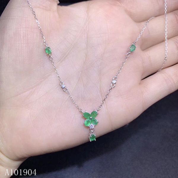 

kjjeaxcmy boutique jewelry 925 sterling silver inlaid natural emerald gemstone pendant necklace female models support testing