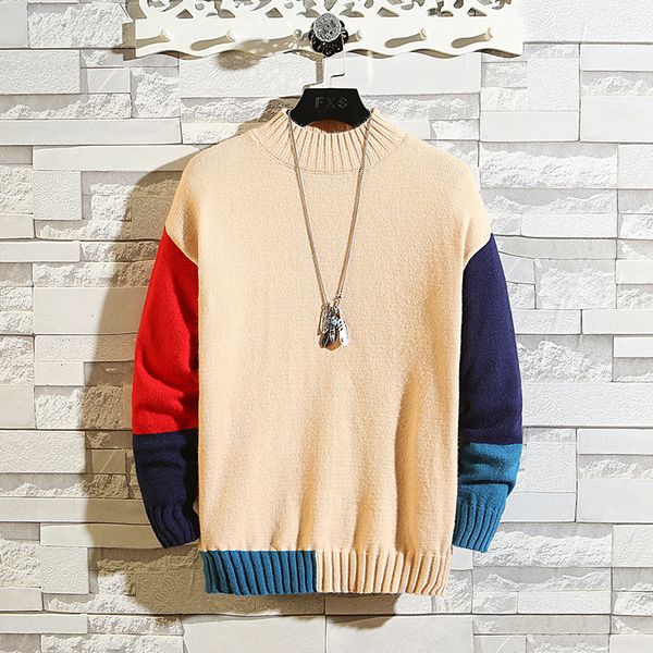 

2020 autumn new men's round neck loose xl spell color sweater teen fashion casual sweater stitching, White;black