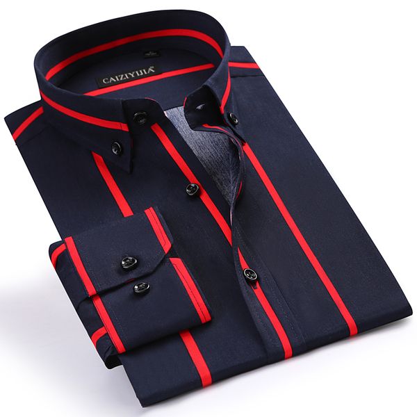 

men's wear color block striped stylish cotton shirts comfortable long sleeve standard fit button down collar casual shirt, White;black