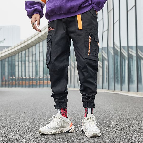 

men cargo pants 2020 safari style joggers men's hip hop casual harem pants streetwear spring vintage male trousers, Black
