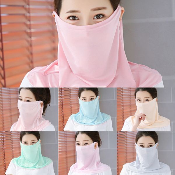 

02ovu shipping outdoor mask face mask silk chiffon handkerchief women windproof half face dust-proof sunshade masks scarf dust scarf, Black
