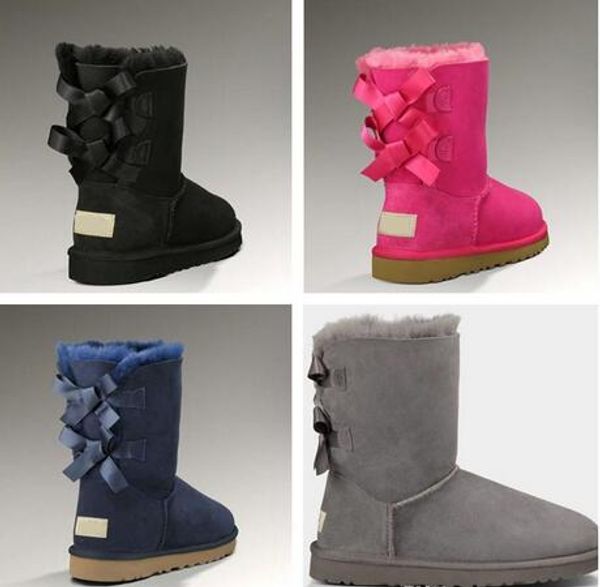 

019 new australian snow boots thick leather bow in the tube snow boots cotton shoes, Black
