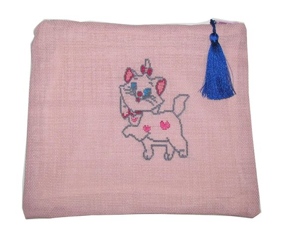 

pafuli handmade embroidery embroidered clutch bag kitten pink