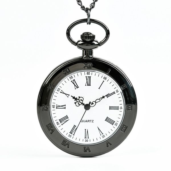 

black single shell rome retro pocket watch classic design men's women's fashion quartz pocket watch creative gift, Slivery;golden