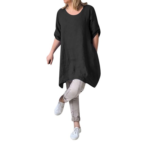 

plus size dress women summer 2019 cotton casual half sleeve o neck ladies dress streetwear casual korean summer 2019, Black;gray