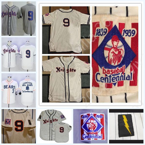 

#9 Roy Hobbs New York Knights Gray White The Natural Movie Bernard Malamud Stitched The film 1839-1939 Centennial Baseball Jersey Mens S-3Xl