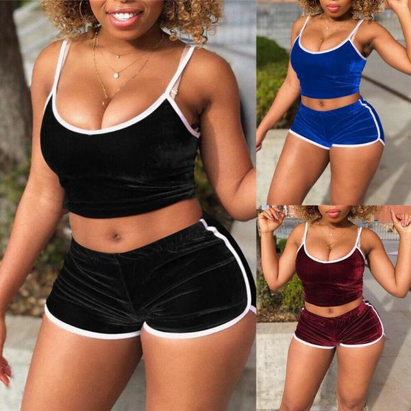

hirigin women summer yoga sets sport sleeveless crop shorts 2pcs set gym fitness velvet solid workout clothes