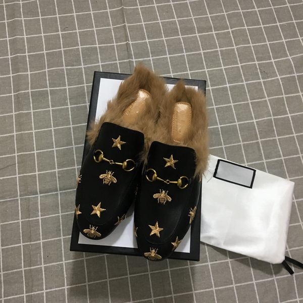 

designer slippers princetown fur slippers fur mules flats chain ladies casual shoes women mens loafers muller slipper shoes furry slides, Black