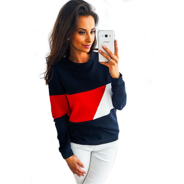 

contrast color round neck long sleeve t shirts hoodie women autumn winter coats new designer women clothes drop ship 220250, White