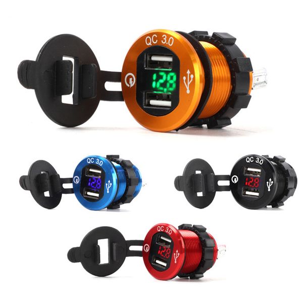 

new qc 3.0 12v/24v usb car motorcycle phone charger socket plug metal quick charging charger 3100ma 30*30*25mm accessories