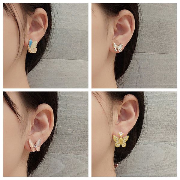 

find me cute rhinestone butterfly earrings for women simple alloy charme stud earrings 2020 new fashion jewelry accessories, Golden;silver