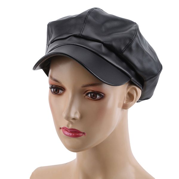 

gaoke pu leather octagonal cap newsboy cap retro literary female snapback leisure hat accessories, Blue;gray