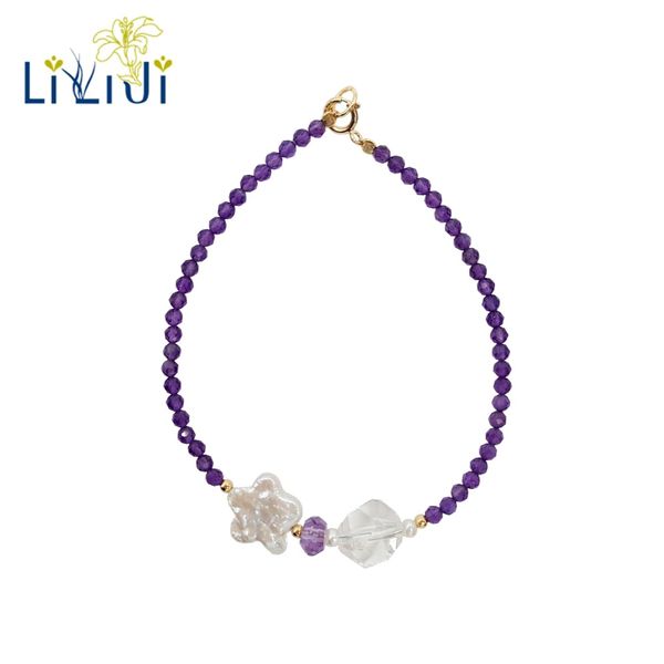 

lily jewelry real amethysts bracelet freshwater pearl clear quartzs 925 sterling silver gold color bracelet, Black