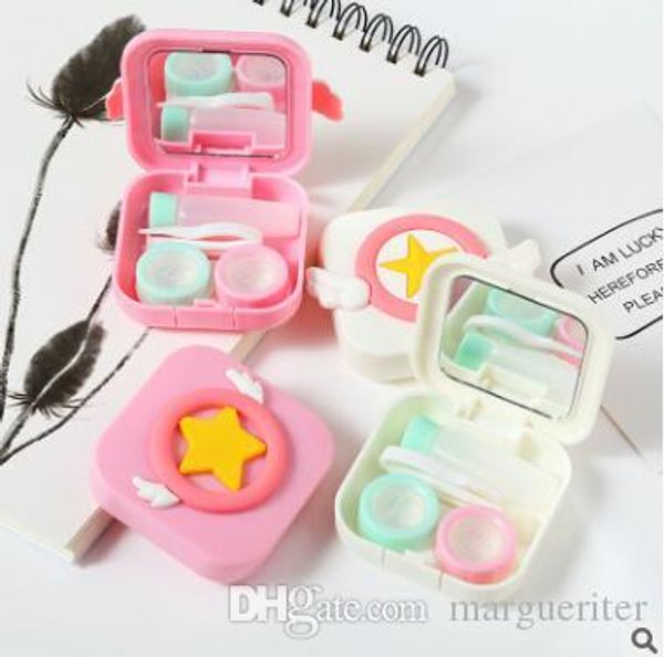 

contact lens box travel mini storage box cute cartoon wings box girl portable holder pink white