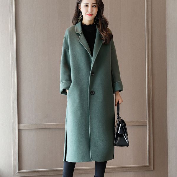 

high-quality double-faced woolen cashmere coat women's long section autumn and winter new loose fashion woolen coat al190315, Black