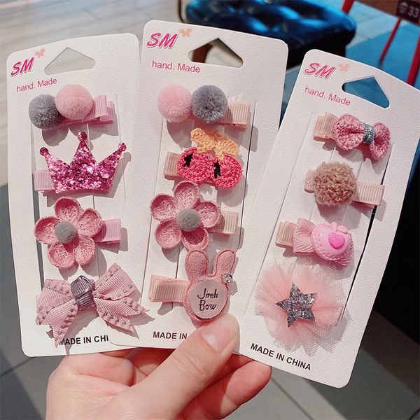 

hair accessories 3/4 piece / set of cartoon children flower hairpin girl cute child baby sweet broken bangs clip, Slivery;white