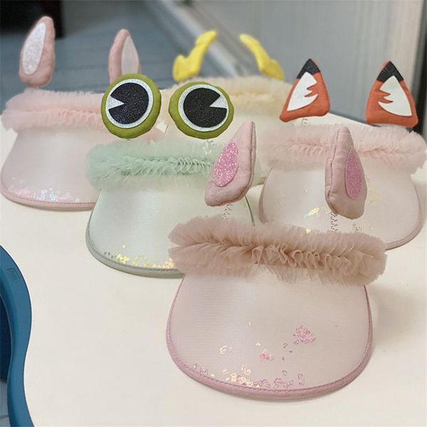 

korean fashion cute lovely mesh sun hat for kids girls summer hats children baby visor empty sun hat outdoor beach cap, Blue;gray