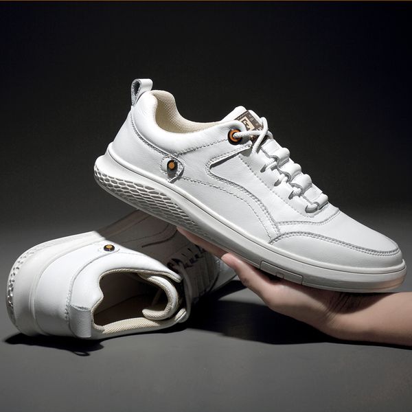 

2020 brand genuine leather men shoes outdoor lace-up breathable soft spring autumn casual flats shoes black fashion sneakers