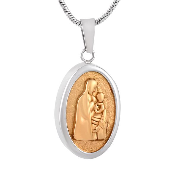 

ijd9797 mother with baby oval stainless steel cremation keepsake pendant for ashes urn necklace souvenir memorial jewelry, Silver