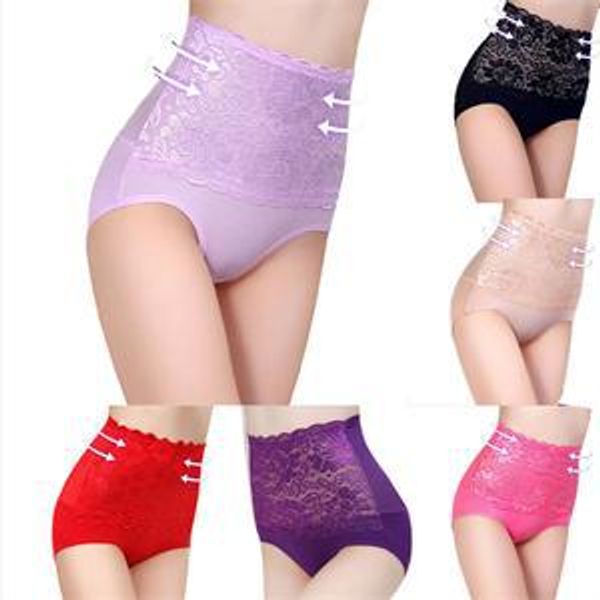 

1pcs women lace flower panties underwear high waist body shaper hip women abdomen tummy control briefs intimates, Black;pink
