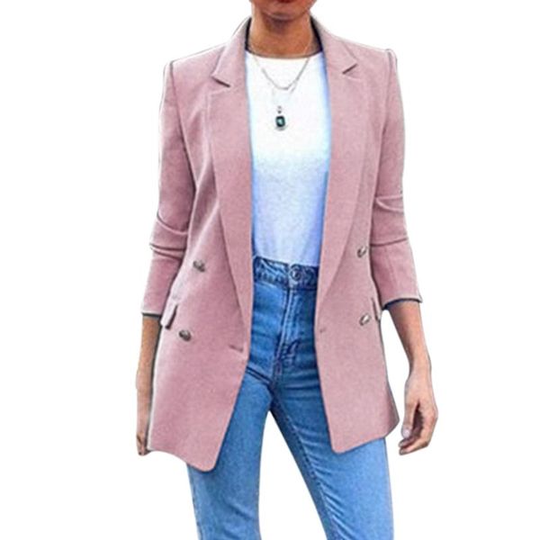 

womens suit jackets long solid coats office ladies turn down collar jackets casual female outerwear suit blazer, White;black