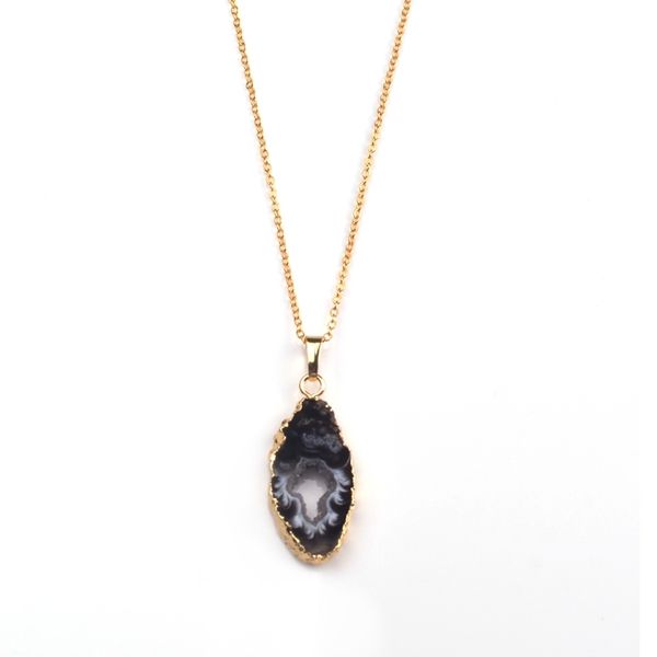 

подвески druzy geode агаты кусочек ожерелье женщин ожерелья подвески ювелирные изделия длинные boho расслоение lol, Silver