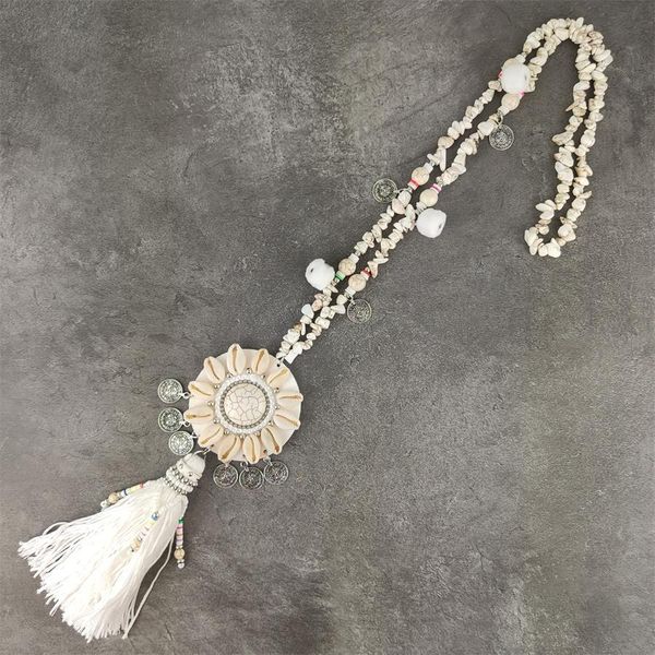 

new arrival summer style colorful irregular gravel beads necklace long natural stone beads shell tassel necklace for women, Silver