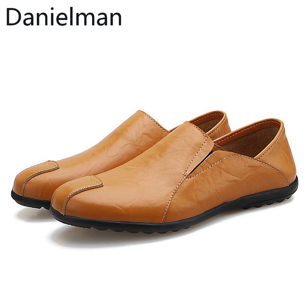 

danielman men genuine leather casual shoes luxury mens loafers breathable slip on black driving shoes business plus size47